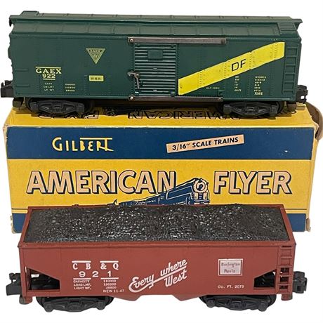 American Flyer S Gauge 922 GAEX Boxcar & 921 CB&Q Hopper Car