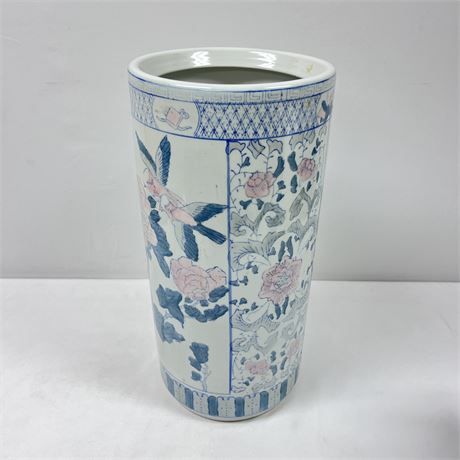 Vintage Chinoiserie Blue & White Porcelain Umbrella Stand