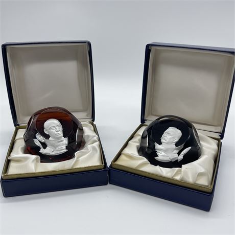 Pair of Vintage Baccarat Presidential Paperweights with Original Boxes