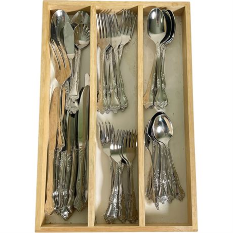 Vtg Oneida Azalea Stainless Steel Flatware in Cutlery Organizer