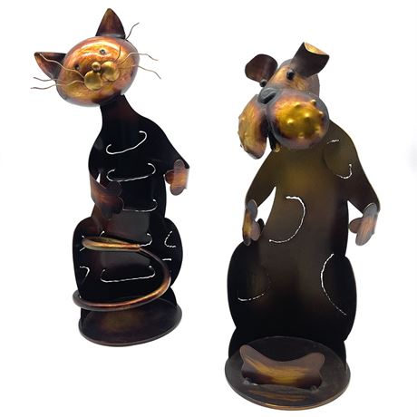 Tooarts Cat & Dog Metal Sculpture Wine Holders