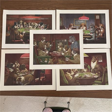 (5) Signed Cassius Marcellus Coolidge "Dogs Playing Poker" Series Prints