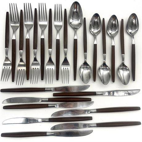 24pc Ekco Eterna "Canoe Muffin" Forged Stainless Mid-Century Flatware