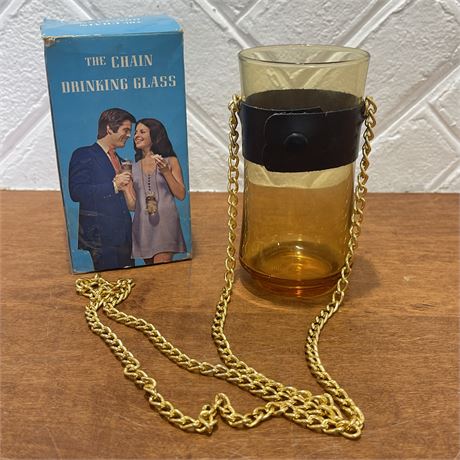 Vintage "Hands Free" Chain Drinking Glass w/ Original Box