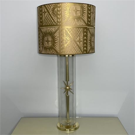 Mid-Century Sputnik Atomic Glass Cylinder/Brass 3-Way Table Lamp