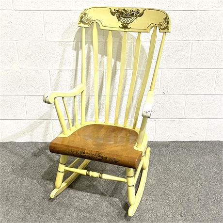 Vintage Yellow Rocking Chair with Fruit Basket Motif Painting