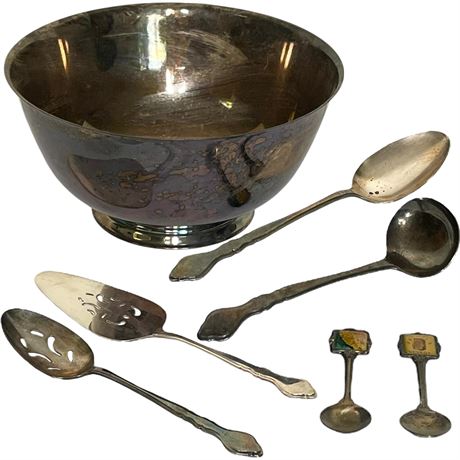 Oneida Paul Revere Reproduction Silver Plated Bowl & Silver Plated Flatware