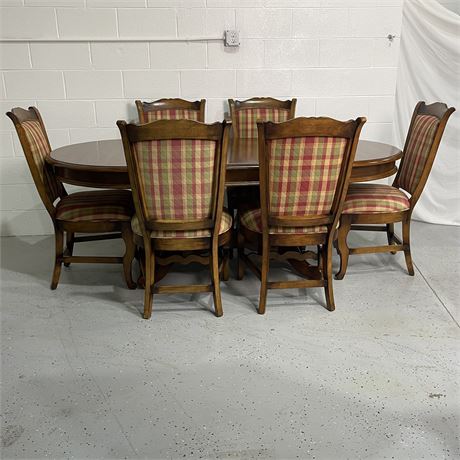Solid Wood Table with 6 Padded Upholstered Chairs