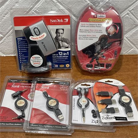 NIB USB 2.0 12-in-1 Card Reader/Writer, Wireless Headset, & USB Cables