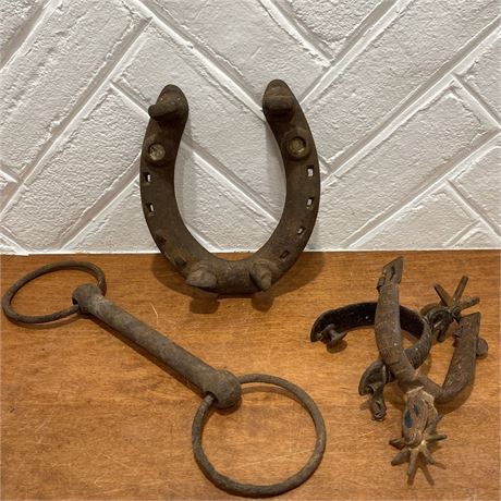 Pair of Vtg Spurs with Horseshoe and Horse Bite