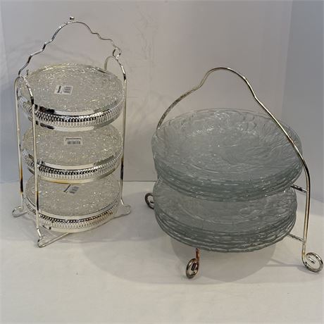 Silver Plated Buffet Server & Cake Stand w/ Clear Glass Plates