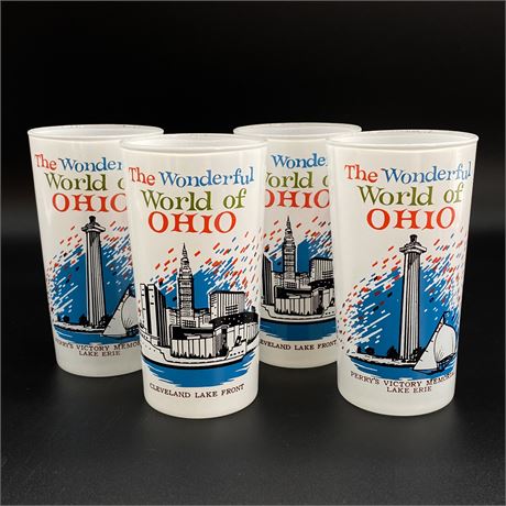 Vintage Set of 4 The Wonderful World of Ohio Highball Glasses - 5.25"T
