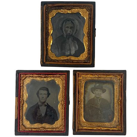 (3) Antique Ambrotype Portrait Photographs