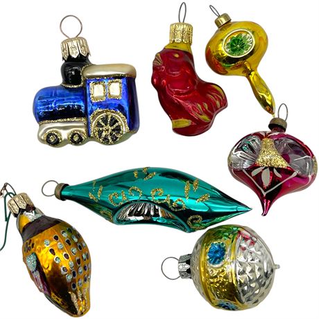(7) Vtg Blown Glass Ornaments