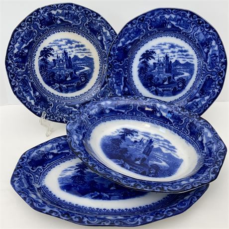 Antique Staffordshire England Blue Flow China Set