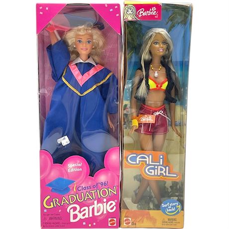 New - Vtg Class of '96 Graduation Barbie and 2003 Cali Girl Barbie Dolls
