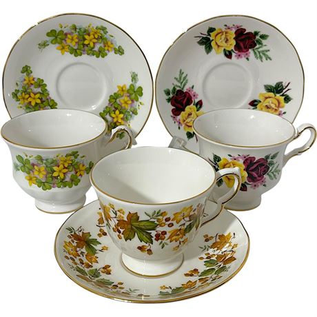(3) Queen Anne Bone China Teacup and Saucer Sets