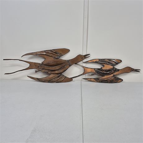 Vtg MCM Copper Birds in Flight Pair Wall Art 18.5" x 24" & 12" x 30"