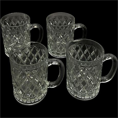 4 Paul Sebastian Diamond Cut Clear Glass Coffee Mugs