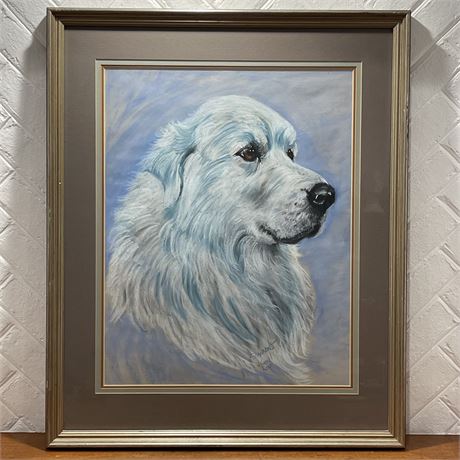 Signed Shannon II Karen Rose Original Painting Framed Great Pyrenees Portrait