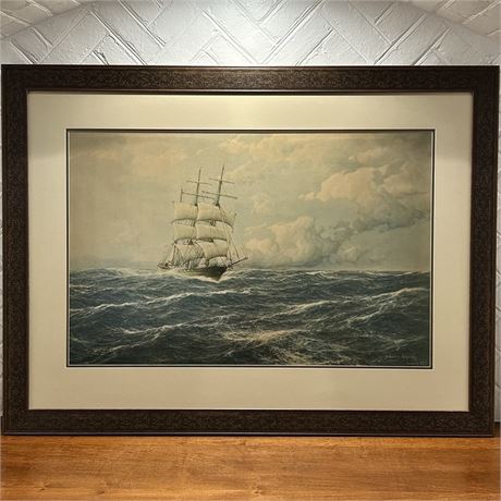 1911 Signed Hugo Schnars-Alquist "Three-Master" Framed Art Print