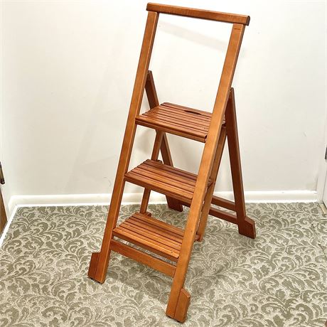 Solid Italian Wood Folding 3-Step Decorative Ladder / Plant Stand