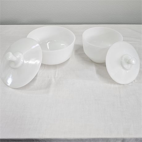 Federal Heat Proof Milk Glass Covered Bowls- Set of 2