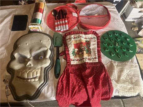 collection of household and holiday-themed items, including: