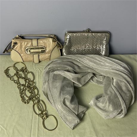 Guess Handbag w/ Sequenced Clutch Wallet, Belt, & Scarf