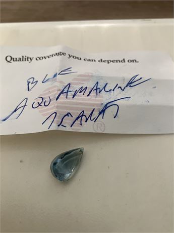 Pear-shaped blue gemstone aquamarine.  7 carats