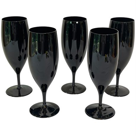 (5) Mikasa Elegance Midnight Black Amethyst Tulip Glasses