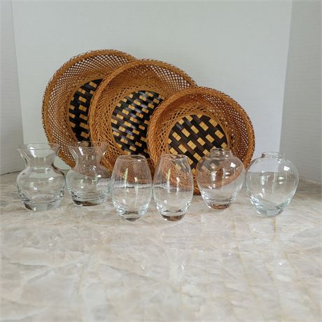 Wicker Bowls and Glass Vases