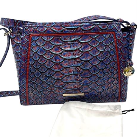 Brahmin Hillary Vista Blue Vanzant Embossed Leather Crossbody Bag
