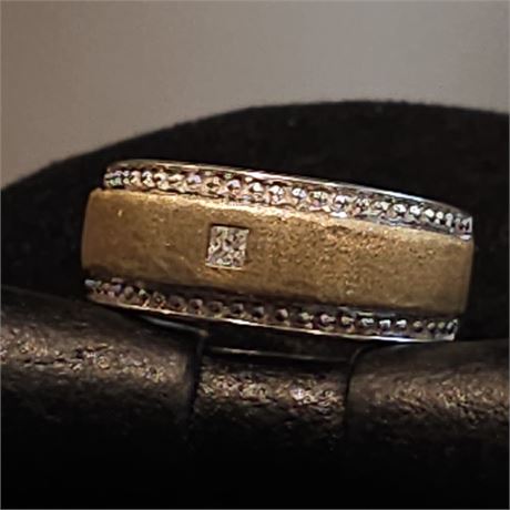 Men's 925 Sterling Silver 2-Toned Diamond Wedding Band