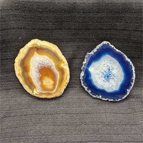 Beautiful Blue & Brown (2) Agate Geode Slices