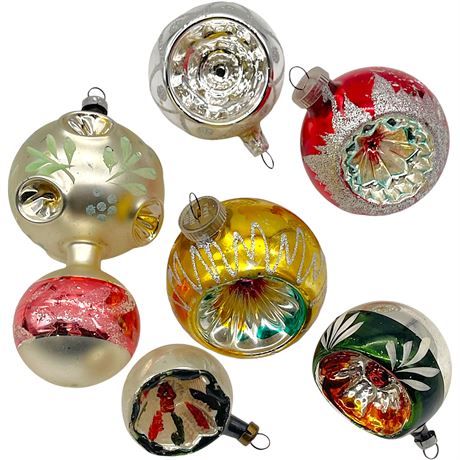 (6) Vtg Indent Glass Ornaments
