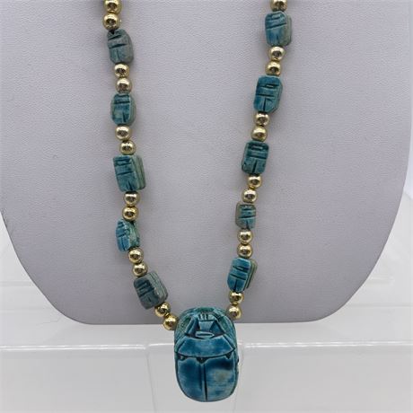 Vintage Turquoise Egyptian Revival Scarab Necklace