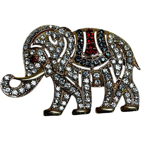 Vtg Gold Toned Rhinestone Elephant Brooch