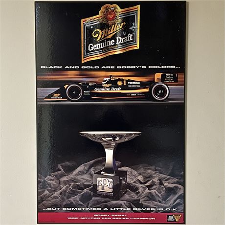 Vtg Miller Genuine Draft Beer Bobby Rahal 1992 IndyCar Championship Wall Hanging
