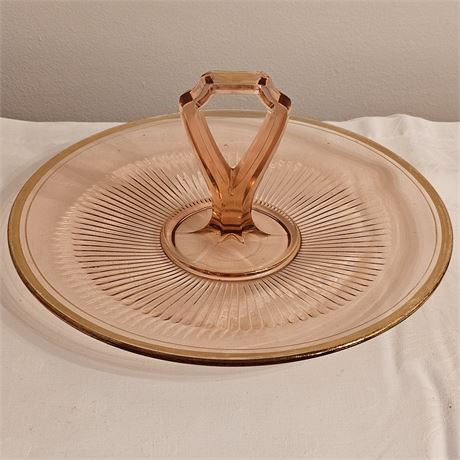1930's Gold Trim Pink Depression Glass Serving Tray