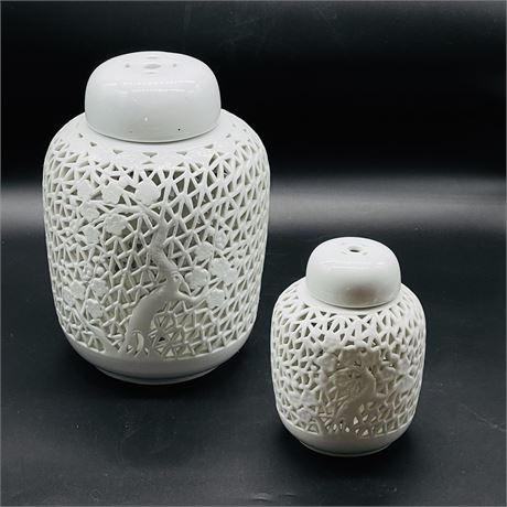 Blanc de Chine Style Lidded Reticulated Ginger Jar Pair