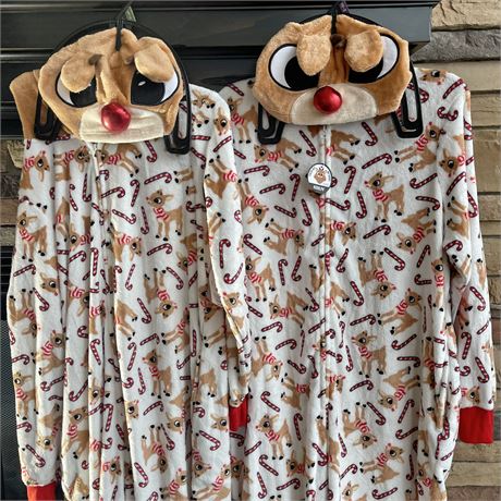 (2) NWT Size XL & 2XL Rudolph Christmas Onesies