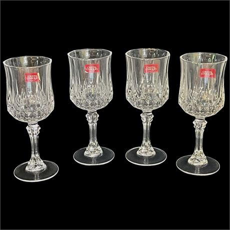 NIB (4) Cristal D'arques Longchamp Crystal Stemmed Wine Glasses