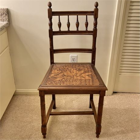 Vtg Nailhead Trim Stained Wood Seating Accent Chair
