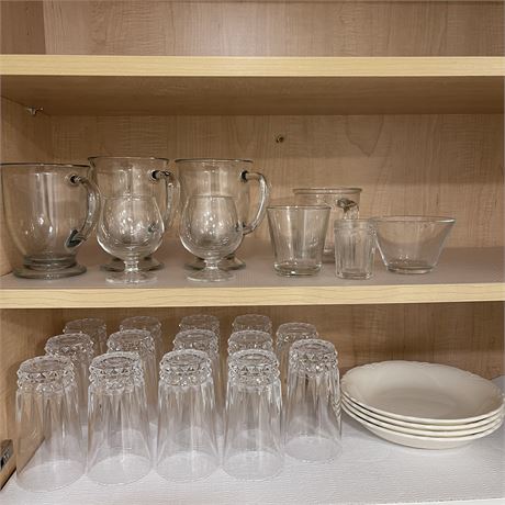 Cabinet Contents w/ Large Crystal Highball Glasses and More