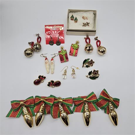 Christmas Earrings and Button Covers Lot