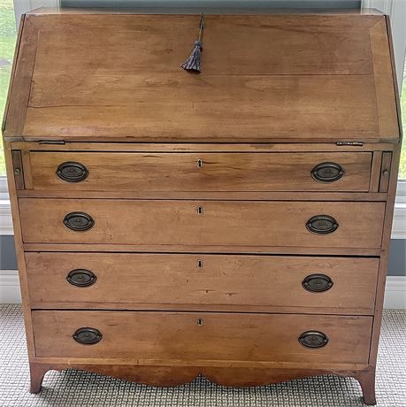 Antique 4-Drawer Slant Front Secretary Desk w/ Key