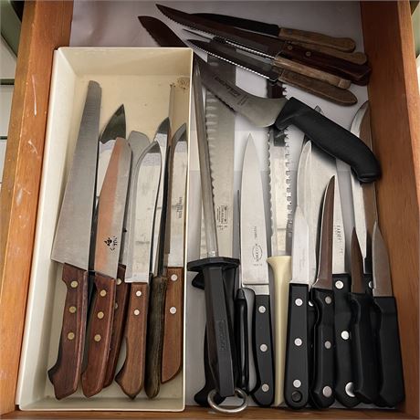 Drawer of Kitchen Knives - Farberware, F. Dick, Dexter, and More