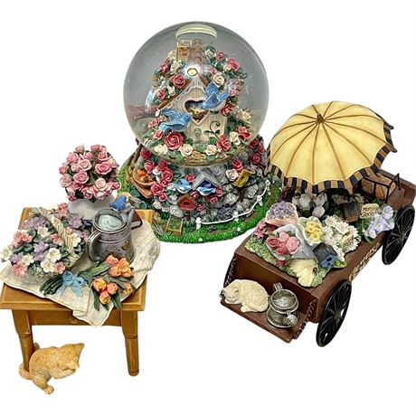 (3) The San Francisco Music Box Company Floral Music Boxes