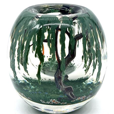 Signed Heilman Roessler 83 "Wisteria and Gardens" Art Glass Paperweight Vase